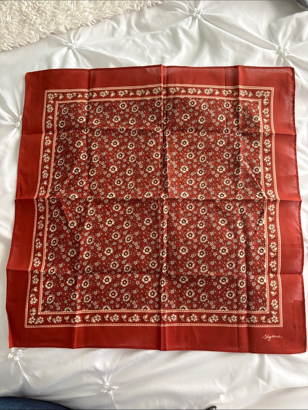 Sezane Red and Cream Floral Scarf